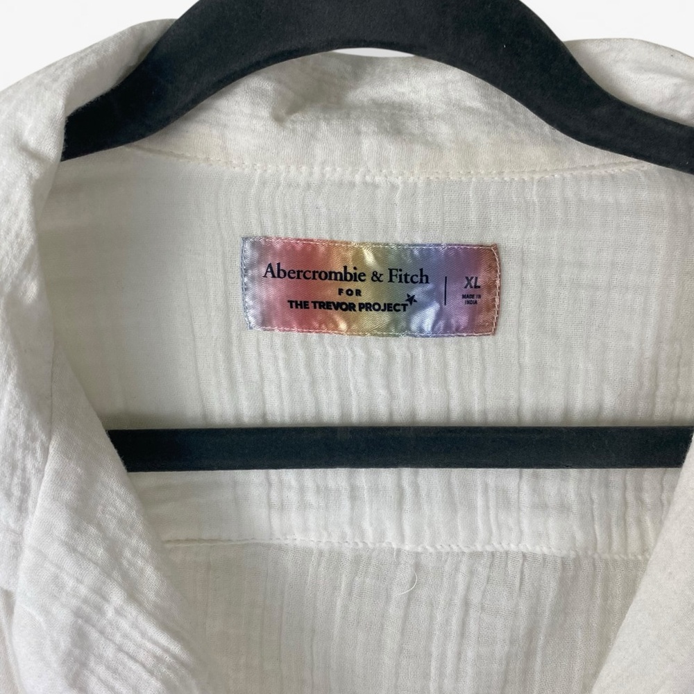 Abercrombie & Fitch Trevor Project White Cotton Shirt with Rainbow Embroidery - Picture 3 of 8